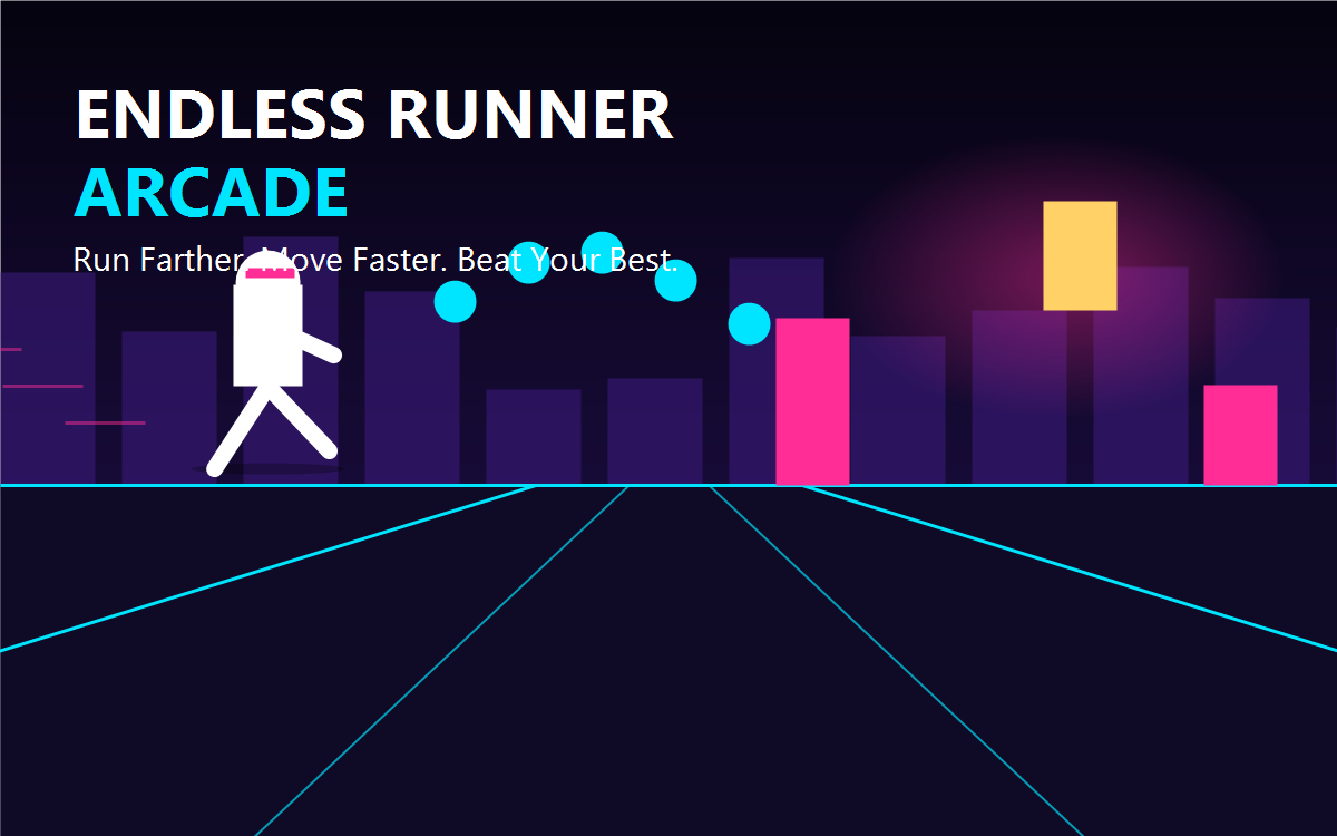 Endless Runner Arcade artwork showing a runner sprinting along a glowing three-lane track toward the horizon